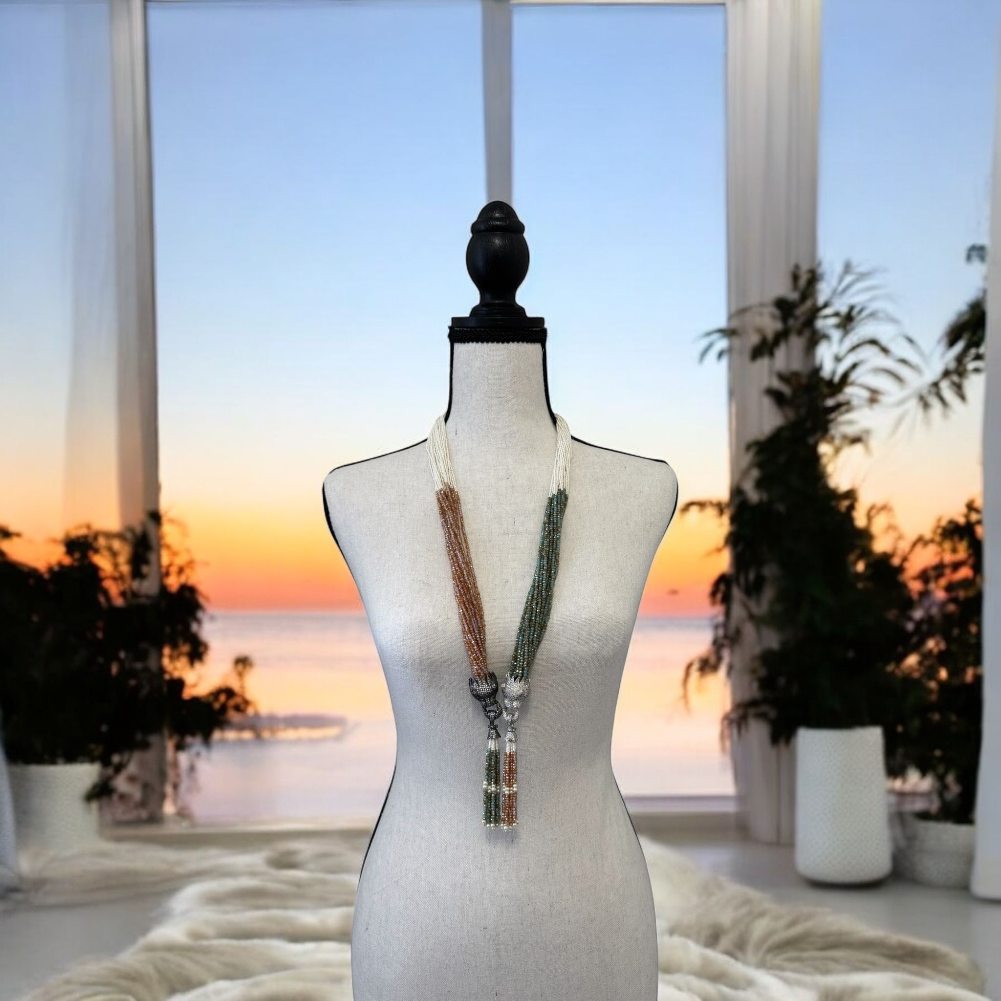 Dual Color Pearl and Crystal Dragon Pendant Necklace Orange