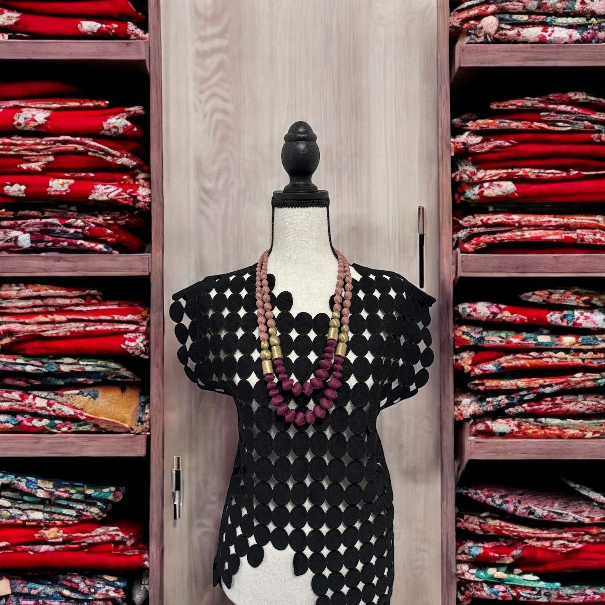 Tissue Silk Textile 2 Layer Necklace