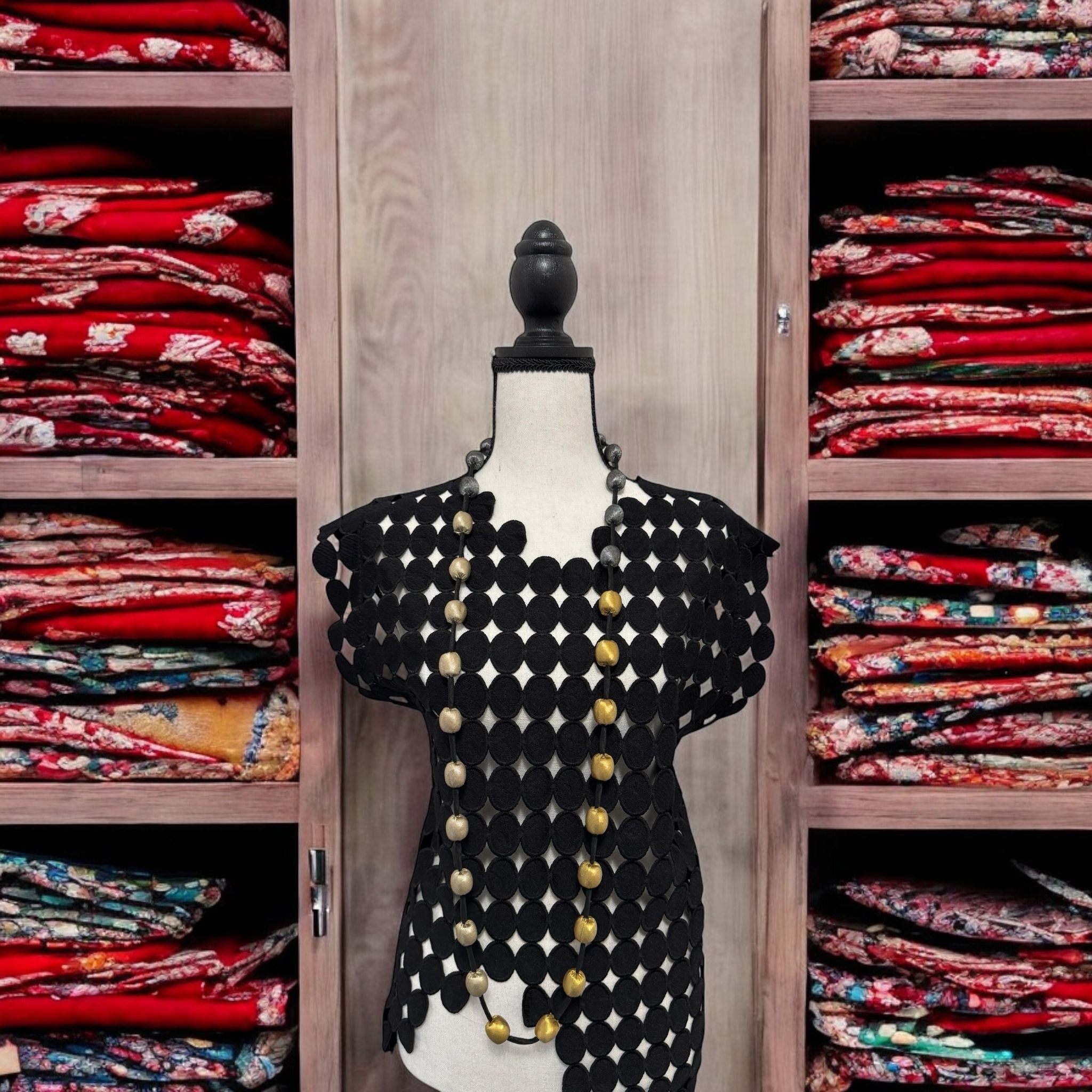 Tissue Silk Textile Extra Long Cord And Bead Necklace