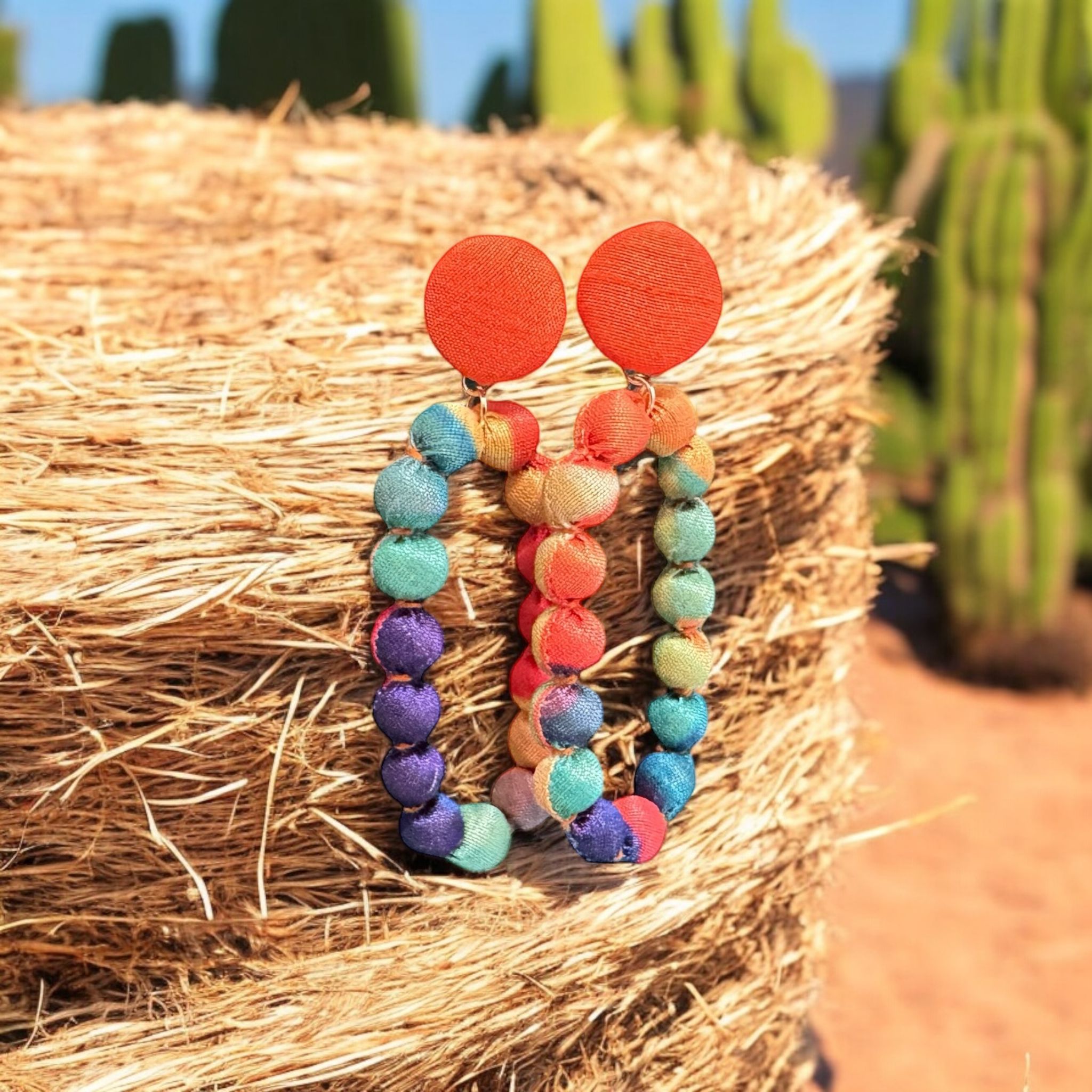 Silk Textile Earring Button and Hoop Multicolor