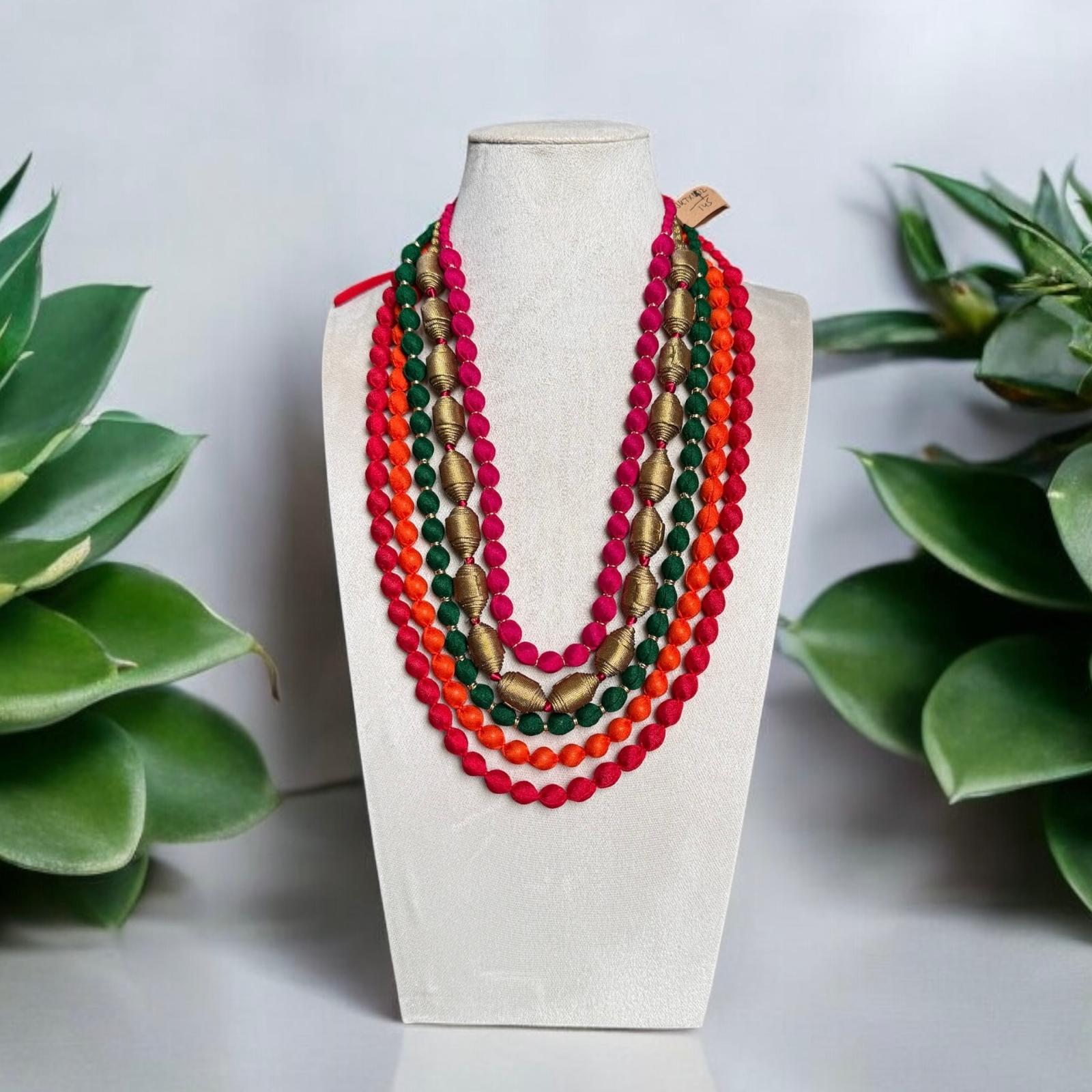 Tissue Silk Textile 5 Layer Multicolor adjustable Tie-Up Necklace