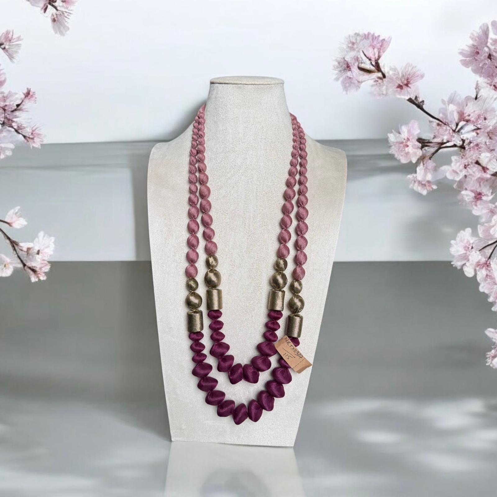 Jamawar Silk Textile 6 Layer Adjustable Tie-Up Necklace